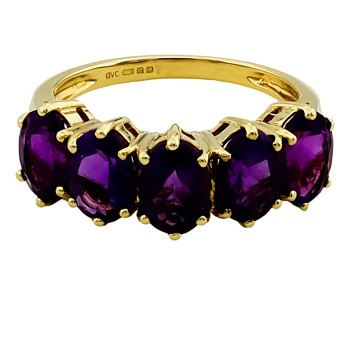 9ct Gold Amethyst 5 Stone Ring size O